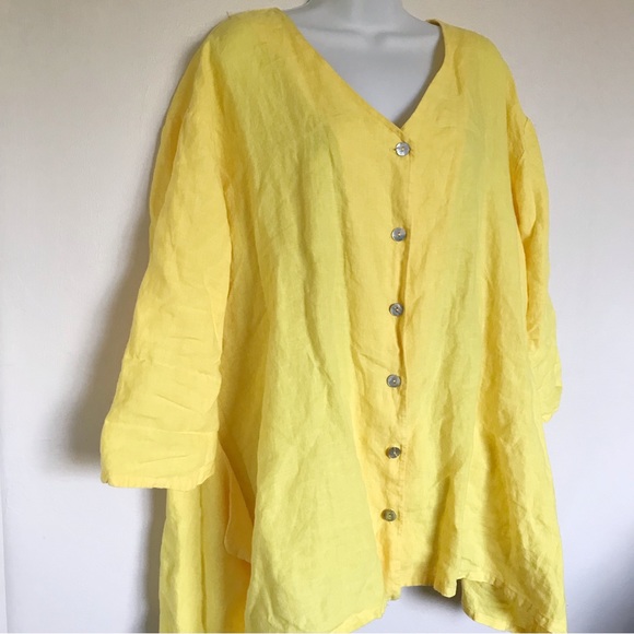 bryn WALKER Button Front Relaxed Linen Lagenlook Duster Jacket Yellow Medium - Picture 2 of 12